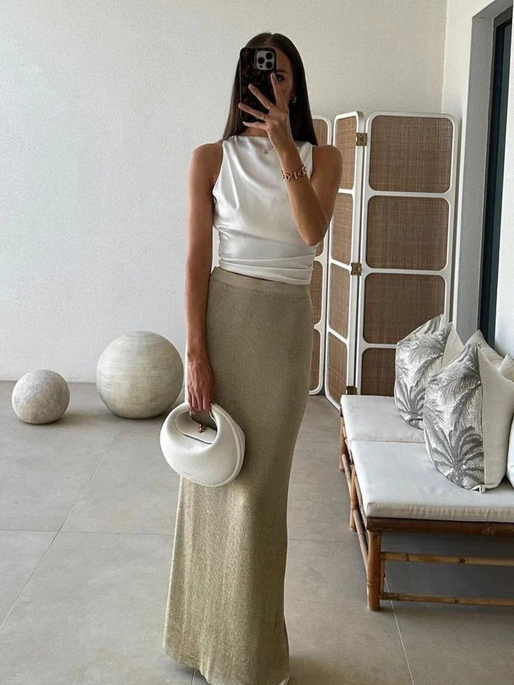 Structured Woven Tote with Gold-Tone Accent