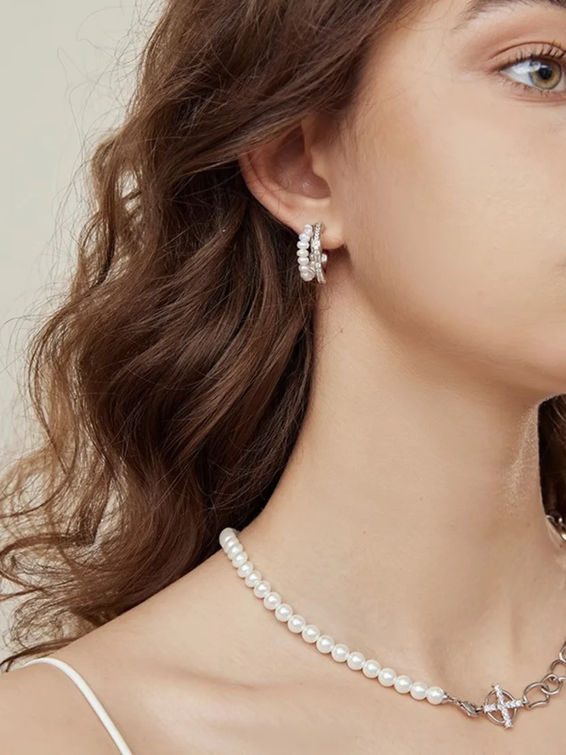 Pearl & Crystal Detail Hoop Earrings