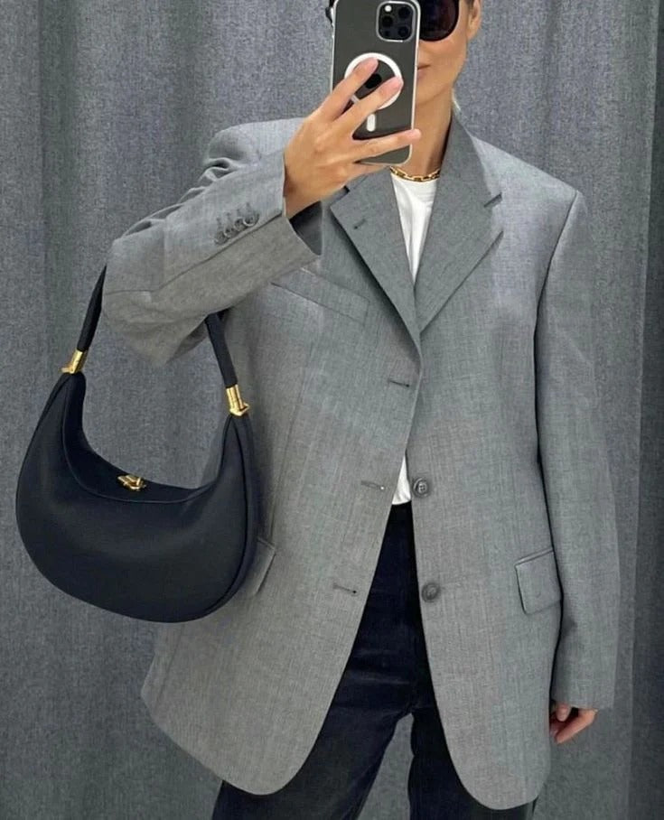 Structured Woven Tote with Gold-Tone Accent