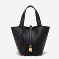 Structured Bucket Tote with Lock Detail
